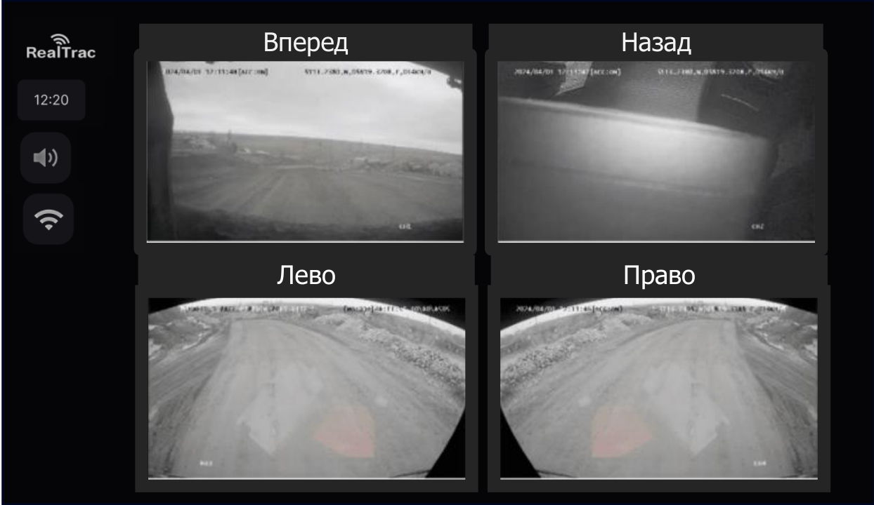 Интерфейс РеалТрак Кругозор: одновременный вывод четырёх камер кругового обзора Интерфейс РеалТрак Кругозор: одновременный вывод четырёх камер кругового обзора